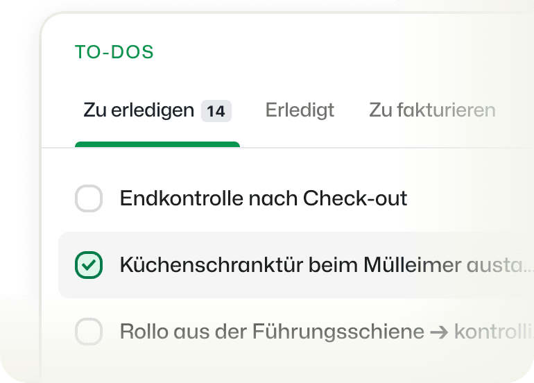 Booking Experts Fewo Vermietungsagentur Aufgabenplanung
